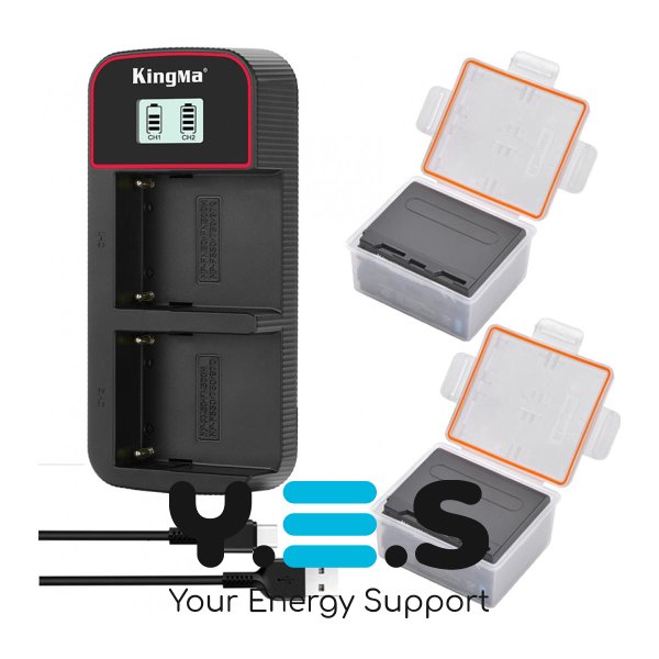 KingMa NP‑F970: 2 акум.+2‑слот ЗП, сумісн. Sony DCR‑VX2000/VX2100/PD150/PD170/HVR‑Z1U/A1U/V1U/V5U/HD1000U/FX1/FX7/VX1/AX2000/Z5U/FX1000/XR500/HDR‑AX2000E, LED‑панелі, монітори, рекордери