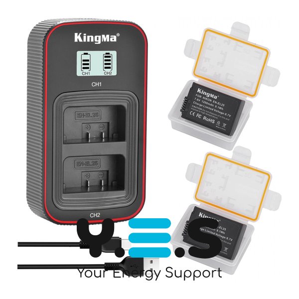 KingMa EN-EL25: 2 акум. + подвійна зарядка, для Nikon Z50/Z fc/Z30/Z50 II (3-Pack)