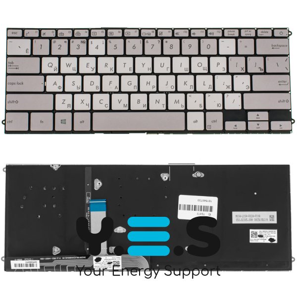 Клавіатура для ноутбука ASUS UX490 Series — срібляста, без рамки, розкладка RU, з підсвіткою клавіш