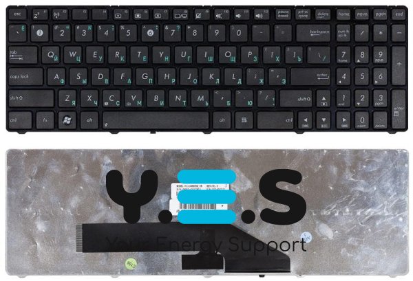 Клавіатура для ноутбука Asus K50 / K60 / K70 — чорна, з чорною рамкою, RU-розкладка