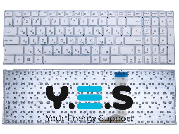 Клавіатура для ноутбуків ASUS X556, X556U, X556UA, X556UB, X556UF, X556UJ, X556UR, X556UV, A556, A556UA, A556UV, K556UV, FL5900U, X756U — біла, RU-розкладка, без рамки
