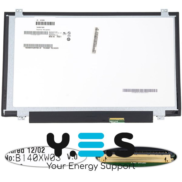 Матриця 14.0" B140XW03 V.0 1366×768 40pin LED Slim глянець, розʼєм справа знизу (renew)
