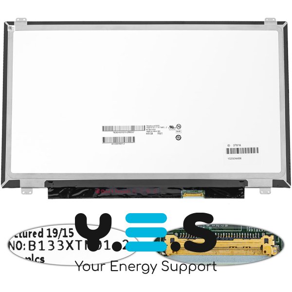 Матриця 13.3" B133XTN01.2 1366×768 eDP 30pin LED Slim глянцева, кріпл. вертикальні, конектор справа знизу