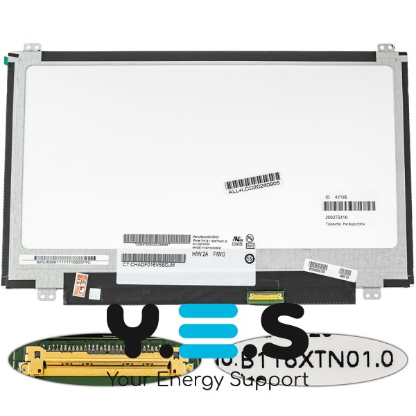 Матриця 11.6" B116XTN01.0 1366×768 eDP 30pin LED Slim матова, роз'єм справа знизу (renew)
