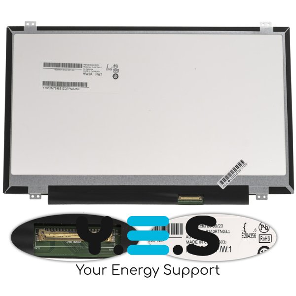 Матриця 14" B140RTN03.1 1600×900 40pin LED Slim глянець, кріпл. вертик., роз’єм справа знизу