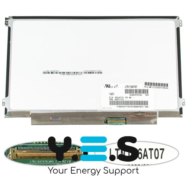 Матриця 11.6" LTN116AT07 1366×768 40pin LED Slim матова, кріпл. збоку, розʼєм справа знизу (renew)