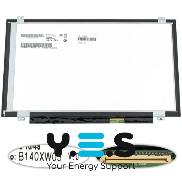 Матриця 14" B140XW03 V.0 1366x768 40pin LED Slim глянцева, розʼєм справа внизу, вушка вертикальні