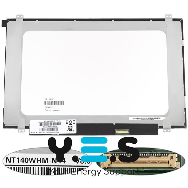 Матриця 14.0" NT140WHM-N44 1366×768 eDP 30pin LED Slim матова, кріплення збоку, розʼєм справа знизу
