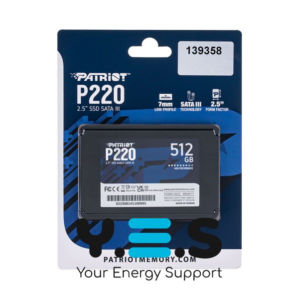 SSD Patriot P220 512GB 2.5" SATA III TLC 3D, 500/550 МБ/с (P220S512G25)