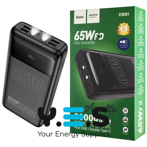 Універсальний павербанк HOCO DB81 Apollo 30000mAh, PD 65W, чорний (6942007637749)
