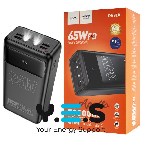 Мобільна батарея HOCO DB81A Apollo 50000mAh, PD 65W, чорна (6942007637756)