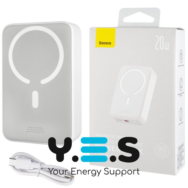 Магнітний павербанк Baseus Mini з бездротовою зарядкою 20000mAh 20W, білий (PPCX150002)