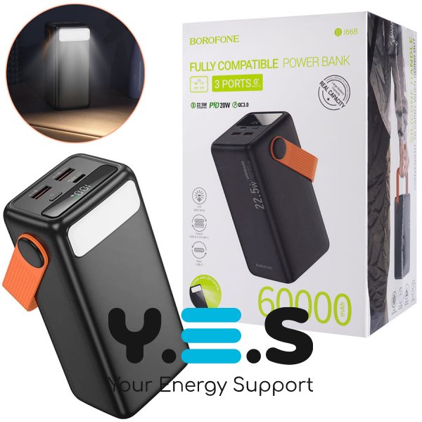 Мобільна батарея BOROFONE BJ66B Magnifico 60000mAh, 22.5W + PD20W, чорна