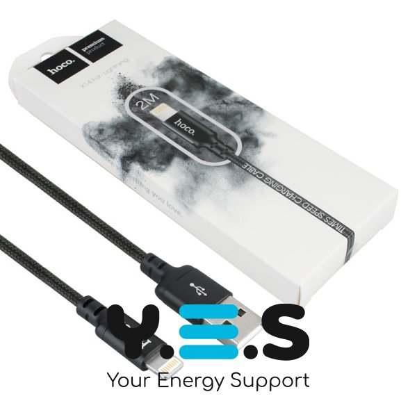 Кабель HOCO X14 Times Speed USB–Lightning 2A 2м нейлон, алюмінієві конектори, чорний