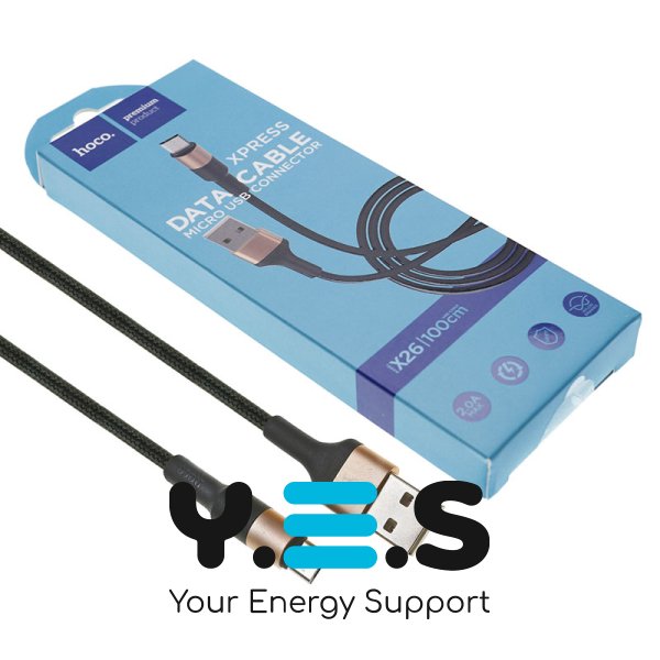 Кабель HOCO X26 XPress USB–MicroUSB 2A 1 м нейлон, алюм. конектори, чорний/золото