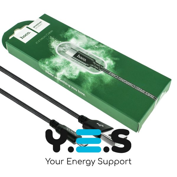 Кабель HOCO X14 USB–MicroUSB 2,4A 1м, нейлон, алюм. конектори, чорний