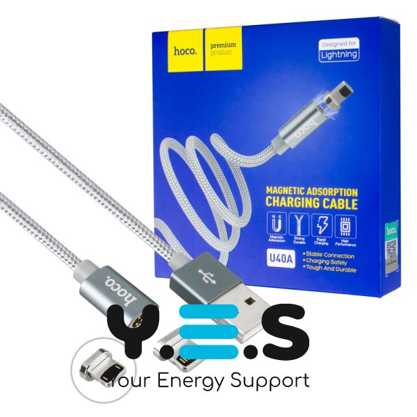 Магнітний кабель HOCO U40A Lightning, сірий, 1 м