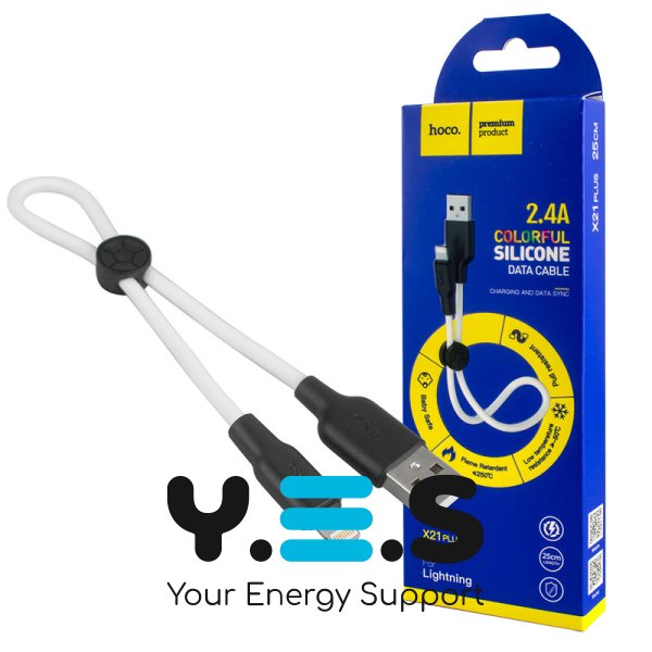 Кабель HOCO X21 Plus USB–Lightning 2.4A 0.25 м силікон, чорний/білий