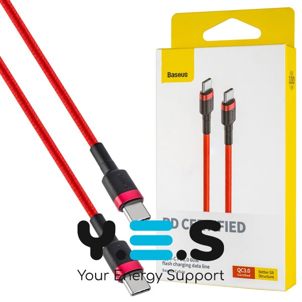 Кабель Baseus Cafule USB‑C/USB‑C 3A 1 м, червоний (CATKLF-G09)