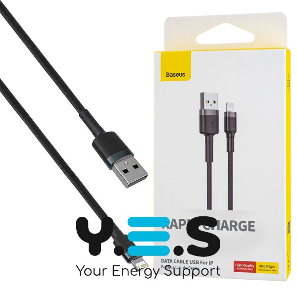 Кабель Baseus Cafule USB–Lightning 2.4A 1 м, сірий/чорний (CALKLF-BG1)