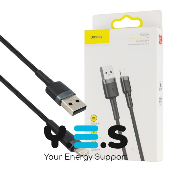 Кабель Baseus Cafule USB–Lightning 2 м, 1.5A, сірий/чорний (CALKLF-CG1)