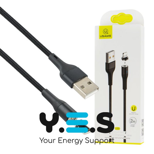 Магнітний кабель Usams US-SJ336 U29 Lightning, алюмінієвий, 2 м, чорний