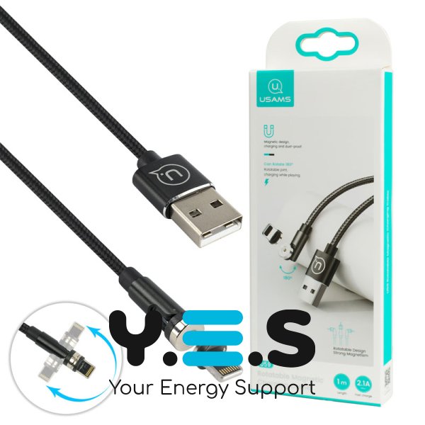 Магнітний поворотний кабель Usams U59 Lightning для зарядки 1 м, чорний (US-SJ472)