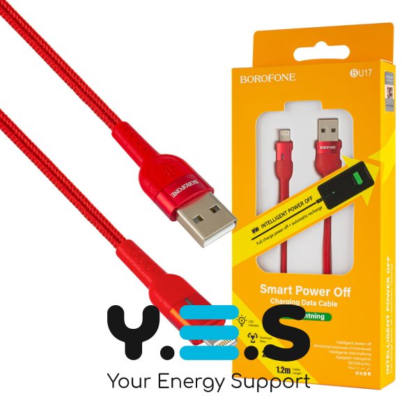 Кабель BOROFONE BU17 USB–iP 2.4A 1 м, червоний