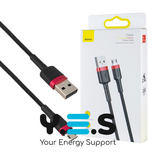 Кабель Baseus Cafule USB–MicroUSB 2.4A 1 м, червоно-чорний (CAMKLF-B91)
