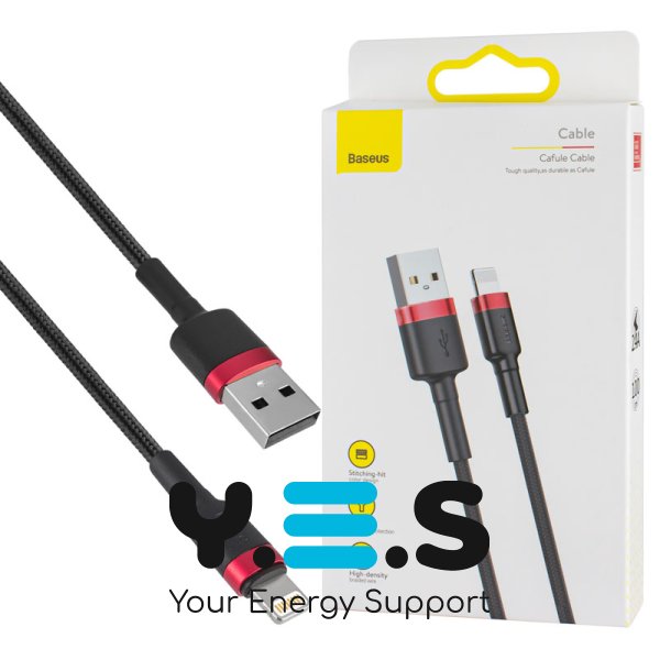 Кабель Baseus Cafule USB–Lightning 2.4A 1 м, червоно‑чорний (CALKLF-B19)