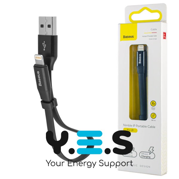 Кабель Baseus Nimble Lightning для iPhone 2A, 0,23 м, чорний (CALMBJ-B01)