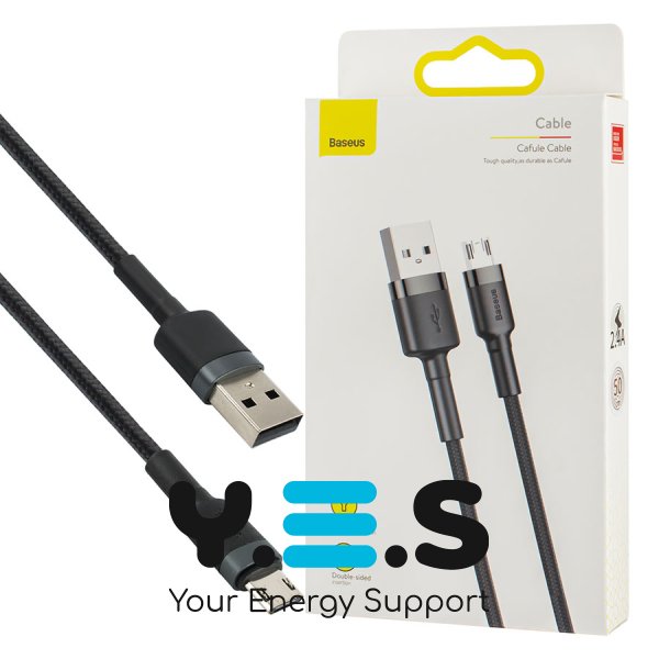 Кабель Baseus Cafule USB–microUSB 2.4A 0.5 м, сірий/чорний (CAMKLF-AG1)