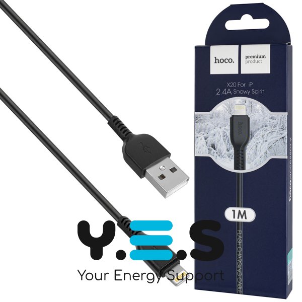 Кабель HOCO X20 USB–iP 2.4A 1 м, PVC, конектори TPE, чорний