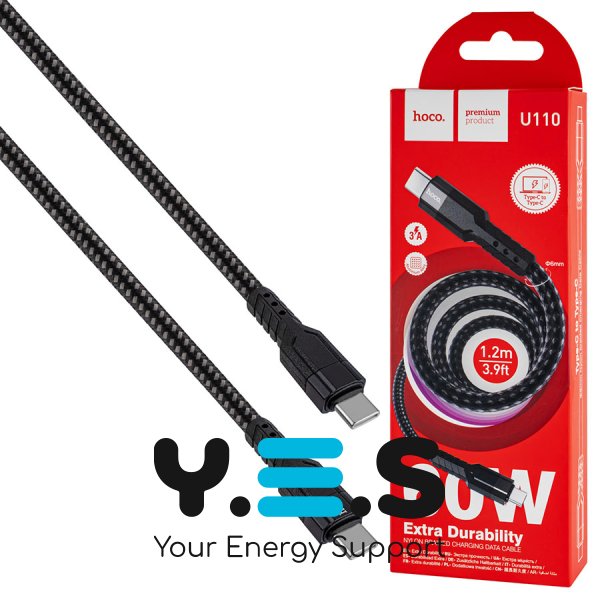 Кабель HOCO U110 USB-C/USB-C 60W 1,2 м, чорний (6931474770622)