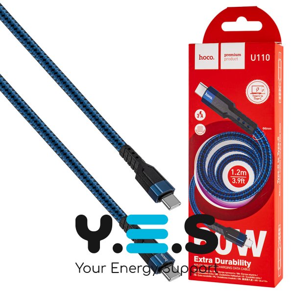 Кабель HOCO U110 USB-C/USB-C 60W 1,2 м синій (6931474770639)