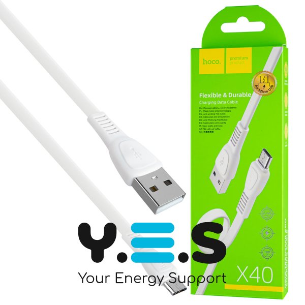 Кабель HOCO X40 USB–Micro USB 2.4A 1 м, TPE, білі конектори TPE, білий
