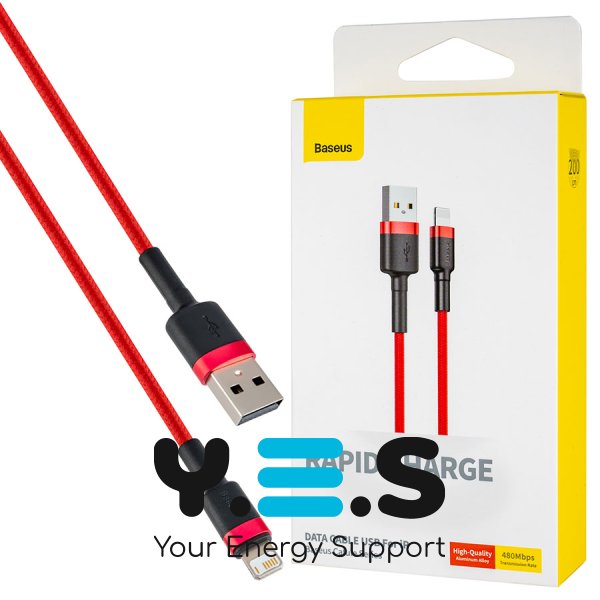 Кабель Baseus Cafule USB–Lightning 2 м, 1.5A, червоно-червоний (CALKLF-C09)