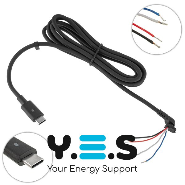 DC-кабель живлення для БЖ ноутбука USB‑C, L‑штекер, 4 дроти, 170 см (БЖ→ноутбук)