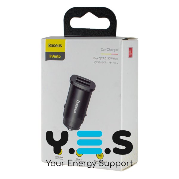 Автомобільний зарядний Baseus Square Metal 30W, 2xUSB-A (QC3.0/SCP/AFC), чорний CCALL-DS01