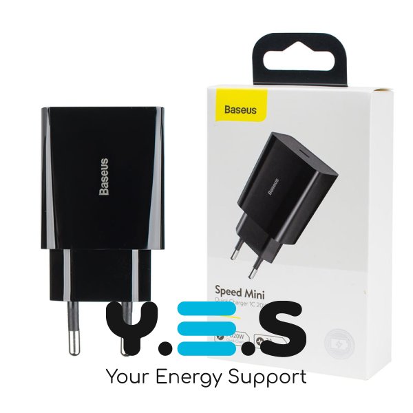 Зарядний пристрій Baseus Speed Mini 20W USB‑C Quick Charge EU, чорний (CCFS-SN01)