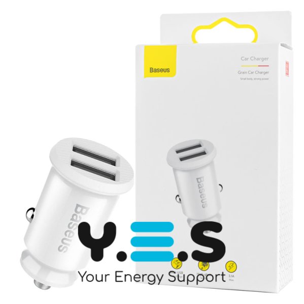 Автомобільна зарядка Baseus Grain 3.1A, 2×USB, біла (CCALL-ML02)