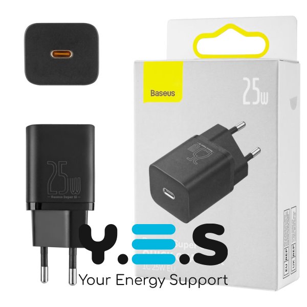 Зарядний пристрій Baseus Super Si 25W USB‑C Quick Charger EU, чорний (CCSP020101)