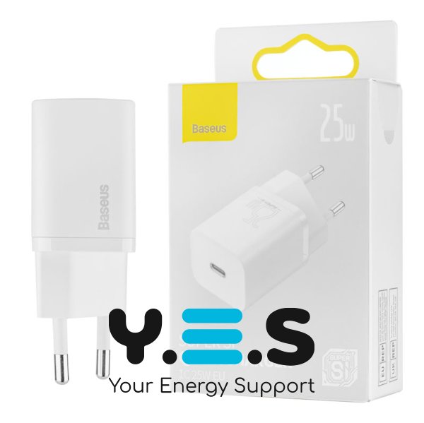 Зарядний пристрій Baseus Super Si 25W USB-C Quick Charger EU, білий (CCSP020102)