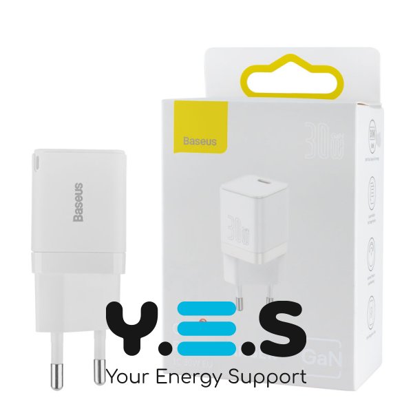 Зарядний пристрій Baseus GaN3 Fast Charger 1×USB‑C 30W EU, білий (CCGN010102)