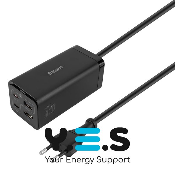 Baseus GaN5 Pro настільний зарядний 67W 1U+2C+HDMI, кабель 1.5 м, EU, чорний (CCGP110201)
