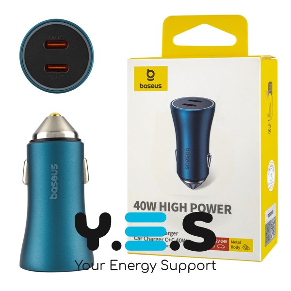 Автозарядка Baseus Golden Contactor Pro 40W, 2×USB‑C, швидка зарядка, синя (CGJP000003)