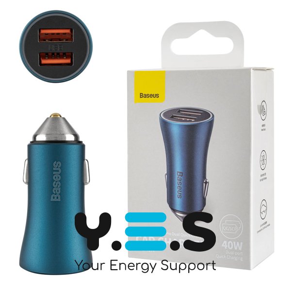 Автозарядка Baseus Golden Contactor Pro, 2×USB, Quick Charge, 40 Вт, синя (CCJD-A03)