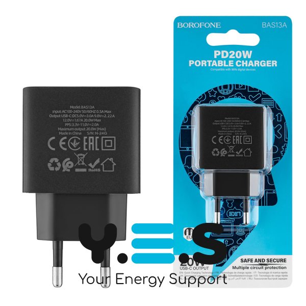 Зарядний пристрій BOROFONE BAS13A Erudite PD 20W, чорний