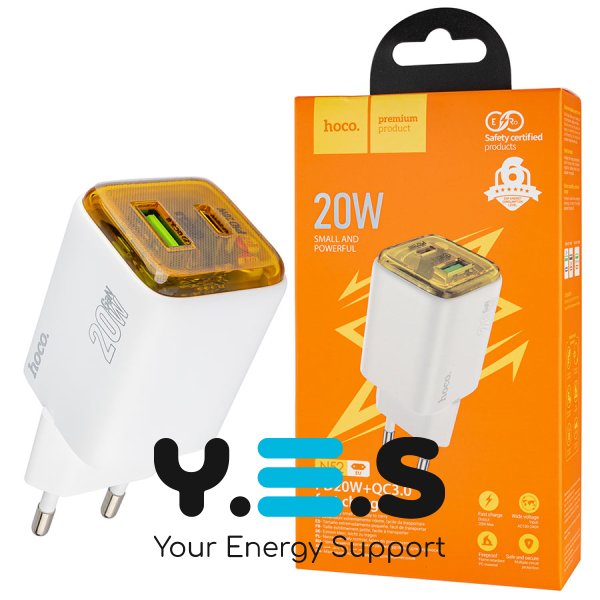 Зарядний пристрій HOCO N52 Monsoon PD 20W + QC 3.0, білий (6942007630375)