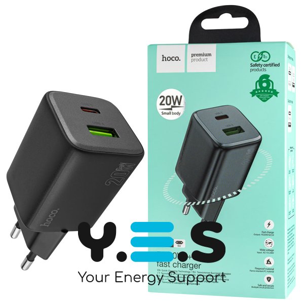 Зарядний пристрій HOCO N41 Almighty PD 20W + QC 3.0, чорний (6942007617024)